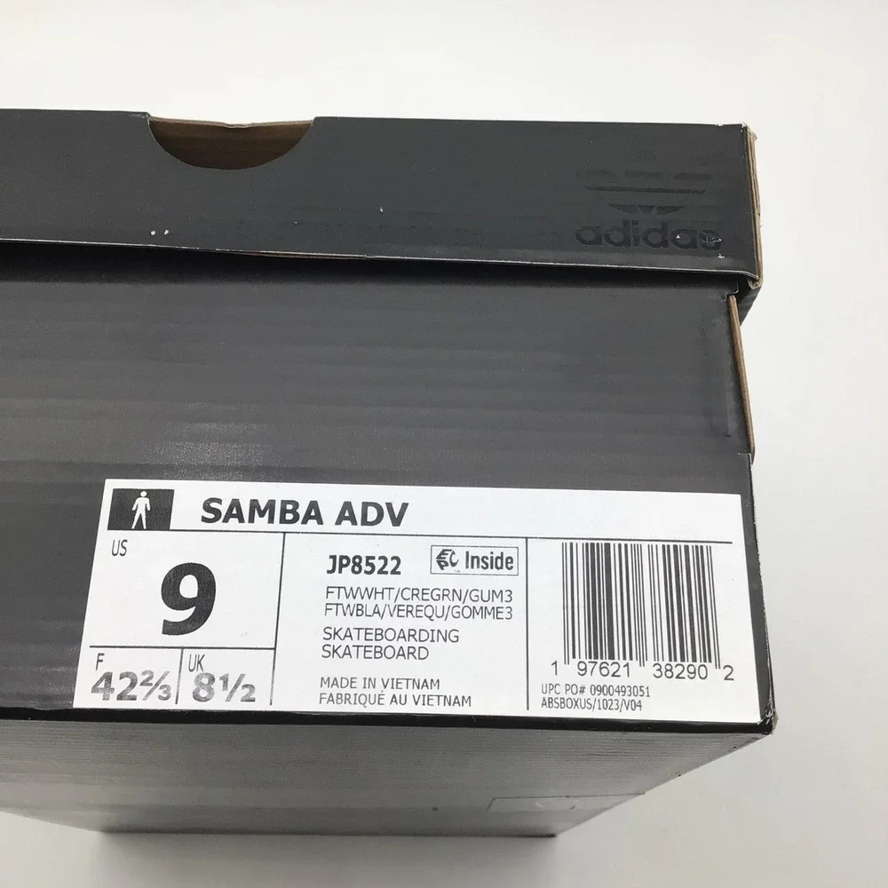 Adidas Samba ADV White Green Gum Men Size 9 Skateboarding Shoes JP8522 NEW